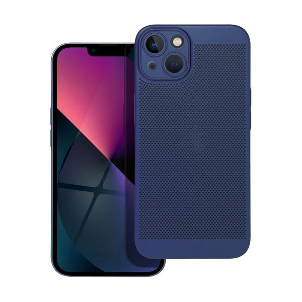 Apple iPhone 14 Plus, Műanyag hátlap védőtok, légáteresztő, lyukacsos minta, Breezy, sötétkék (RS142619)-0